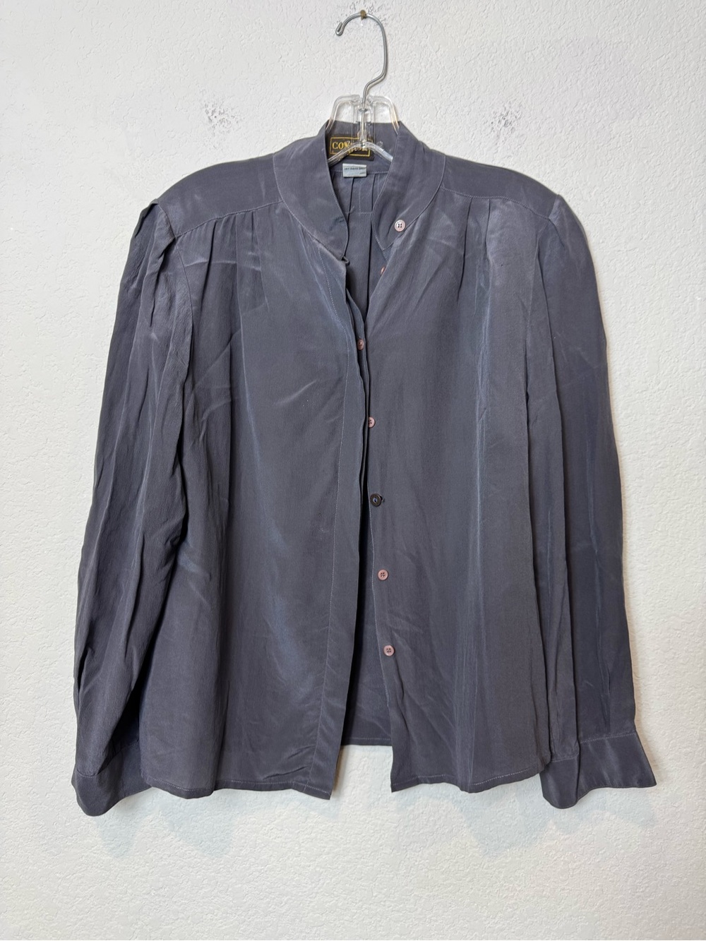Vintage Condor 100% Silk Button-Up Blouse Charcoal Gray Natural Fiber size 13/14